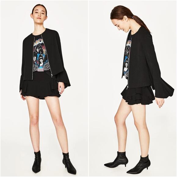 Zara Jackets & Blazers - Zara Black Full Zip Flounce Sleeve Jacket